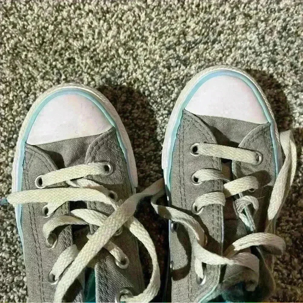 Converse - Double Tongue Gray Light Blue White Sneakers - Youth 13